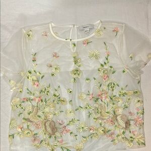 Forever 21 Sheer Blouse with Floral Embroidery
